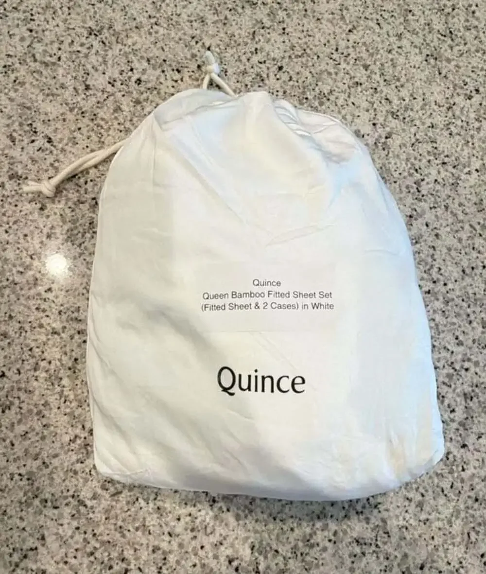 Quince Queen Bamboo Fitted Sheet Set in White